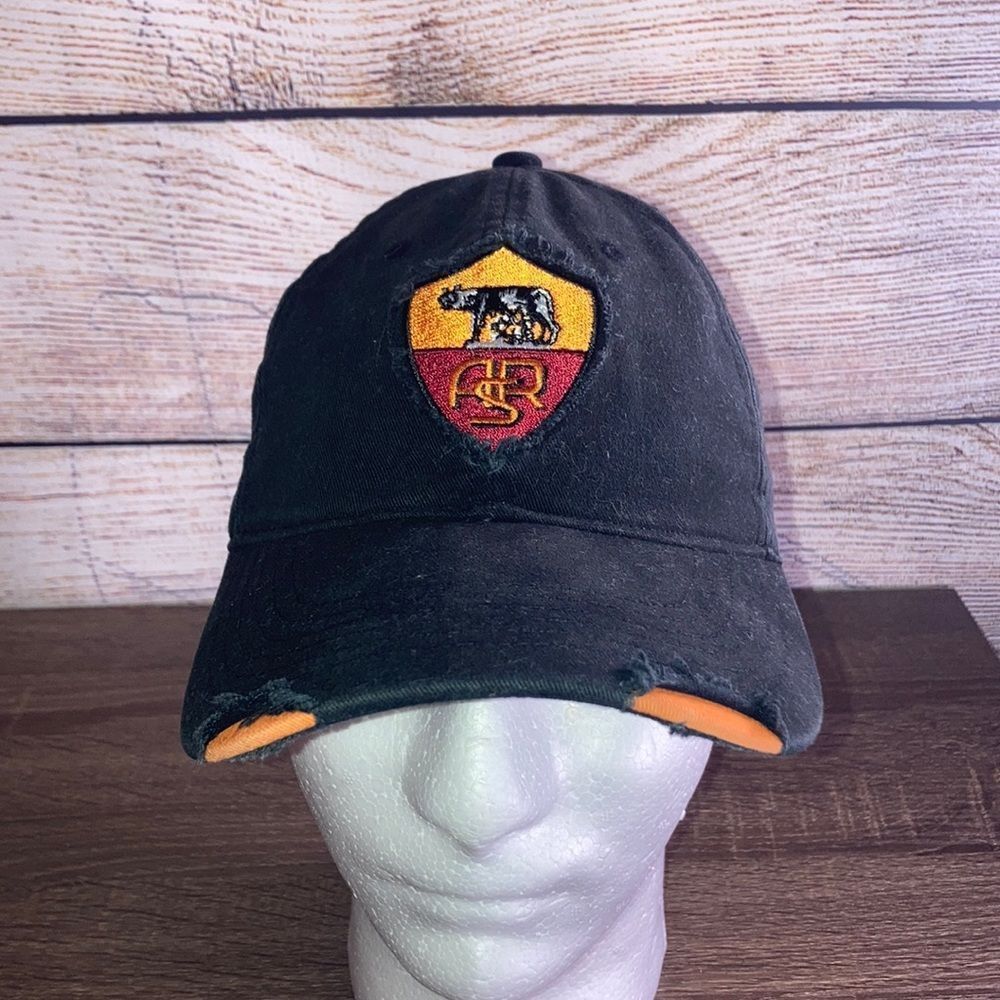 Mens A.S Roma Official Merch Hat Black& Orange Distressed